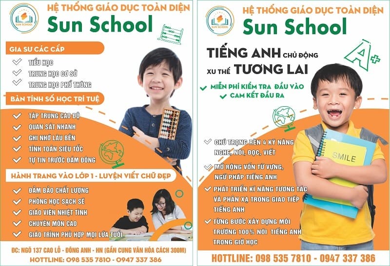 Lựa chọn kích cỡ tờ rơi trung tâm tiếng Anh